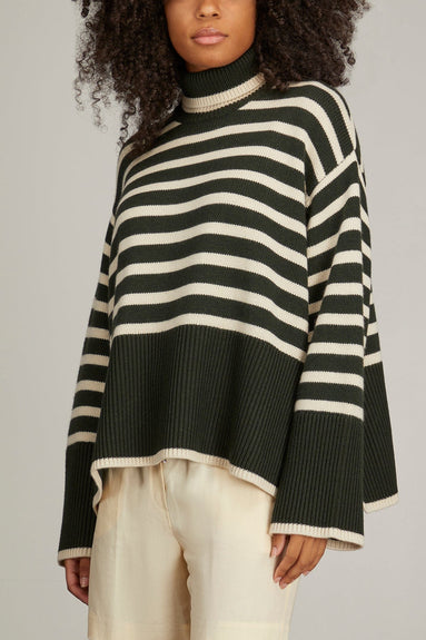 Toteme Sweaters Signature Stripe Turtleneck Sweater in Fir Green Toteme Signature Stripe Turtleneck Sweater in Fir Green