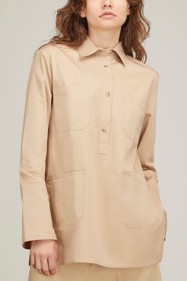 Toteme Tops Cotton-Twill Pocket Shirt in Overcast Beige Toteme Cotton-Twill Pocket Shirt in Overcast Beige