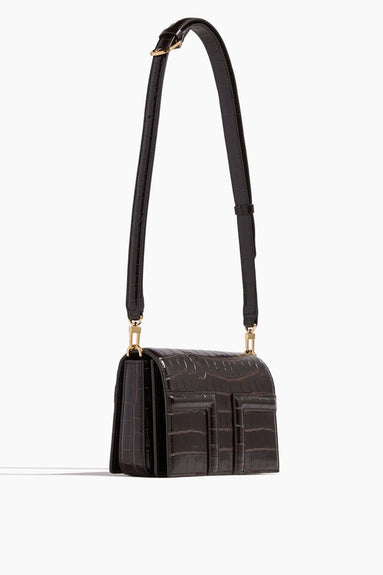 Toteme Top Handle Bags Mini T-Flap Croco-Embossed Bag in Dark Brown Toteme Mini T-Flap Croco-Embossed Bag in Dark Brown