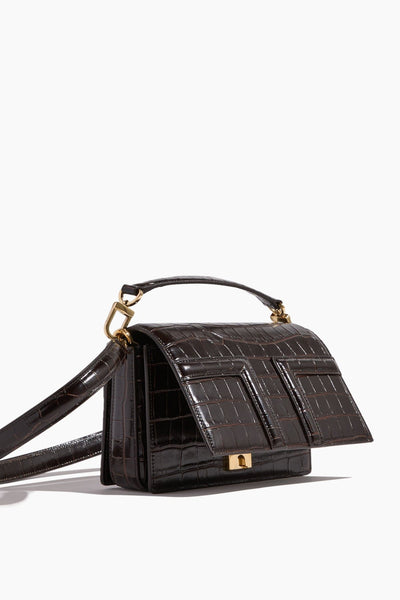 Toteme Top Handle Bags Mini T-Flap Croco-Embossed Bag in Dark Brown Toteme Mini T-Flap Croco-Embossed Bag in Dark Brown