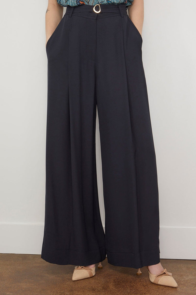 Hazel Pants - Midnight Black Belted Trousers - Ulla Johnson