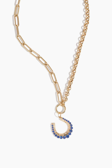 Vintage La Rose Necklaces Sapphire Horseshoe Pendant with Diamond Accents in 14k Yellow Gold Vintage La Rose Sapphire Horseshoe Pendant with Diamond Accents in 14k Yellow Gold