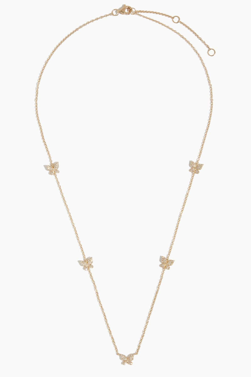 Vintage La Rose Station Butterfly Necklace in 14k Yellow Gold