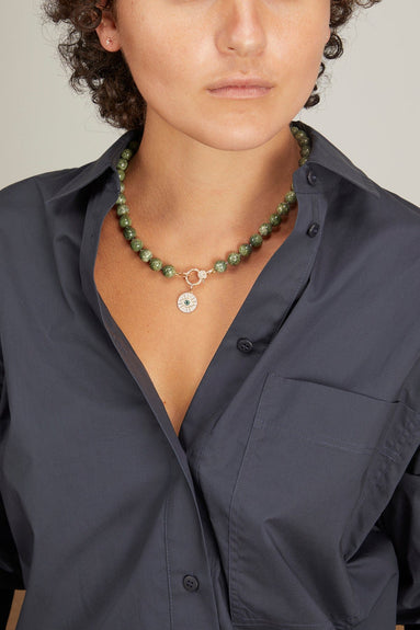 Vintage La Rose Necklaces Moss Agate Knotted Chain with Pave Clasp in 14k Yellow Gold Vintage La Rose Moss Agate Knotted Chain with Pave Clasp in 14k Yellow Gold