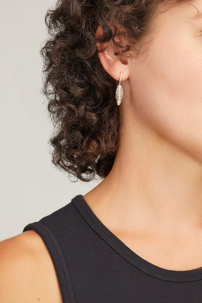 Vintage La Rose Pave Feather Drop Huggies in 14k Yellow Gold Hampden