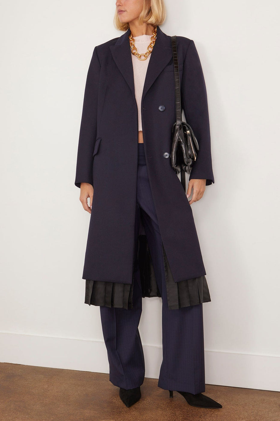 WE-AR4 Coats Gramercy Pleated Coat in Navy WE-AR4 Gramercy Pleated Coat in Navy