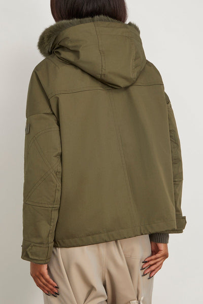 Yves Salomon Coats Cotton Parka Coat with Rabbit/Fox Trim in Hunter Green Yves Salomon Cotton Parka Coat with Rabbit/Fox Trim in Hunter Green