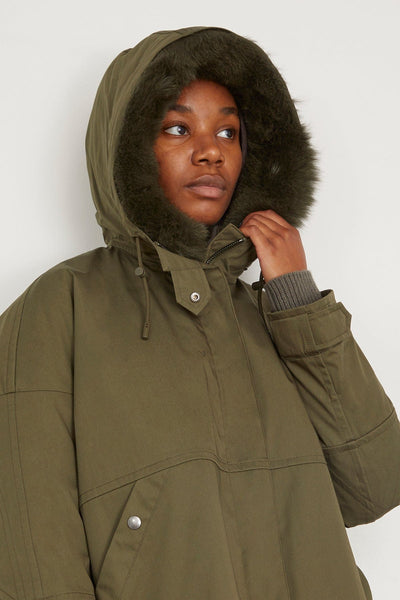 Yves Salomon Coats Cotton Parka Coat with Rabbit/Fox Trim in Hunter Green Yves Salomon Cotton Parka Coat with Rabbit/Fox Trim in Hunter Green