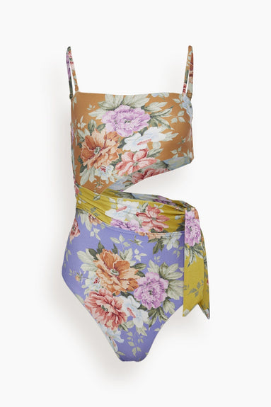 Zimmermann Swimwear Pattie Scarf Tie One Piece Swimsuit in Spliced Zimmermann Pattie Scarf Tie One Piece Swimsuit in Spliced