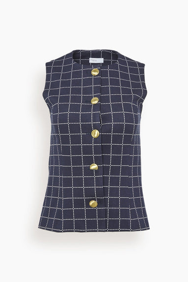 Rosetta Getty Tops Sleeveless Button Front Top in Navy/White