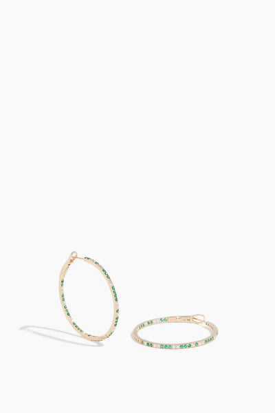 Diamond and Emerald Pave Hoops in 14k Yellow Gold