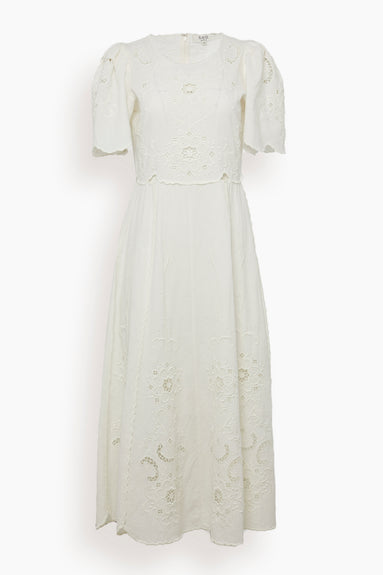 Kiara Embroidered Puff Sleeve Dress in White