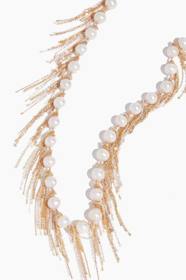 Samira 13 Necklaces 31" White Fresh Pearls Fringe Necklace