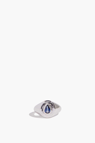Bezel Set Fancy Sapphire Signet Ring in 14k White Gold