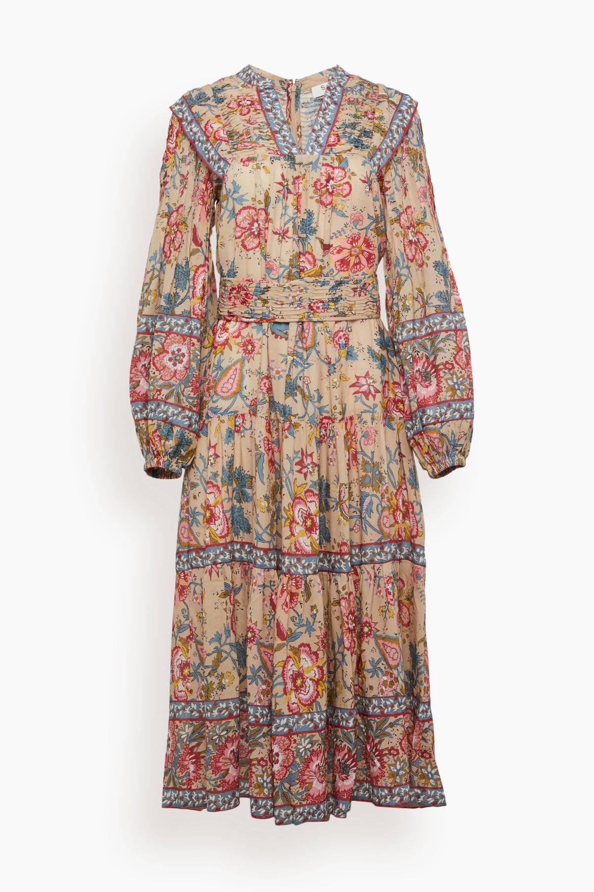 Sea Dresses Tess Print Long Sleeve Pintucked Dress in Cream