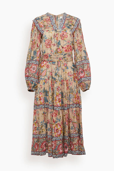 Sea Dresses Tess Print Long Sleeve Pintucked Dress in Cream