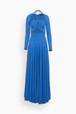 Pleated Matte Jersey Halter Dress in Blue
