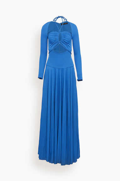 Pleated Matte Jersey Halter Dress in Blue