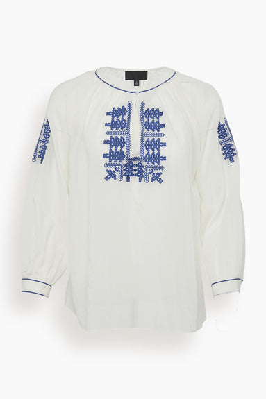 Lanette Embroidered Top in Cream with Blue
