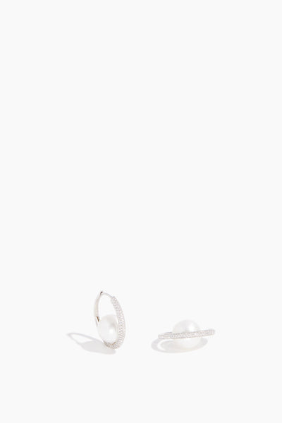 Australian Pearl Pave Diamond Orbit Hoop Earring in 18k White Gold