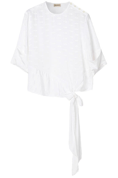 By Malene Birger Clothing Jacquard Short Sleeve Top in Pure White