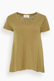 American Vintage Tops Jacksonville V Neck Shirt in Olive Vintage