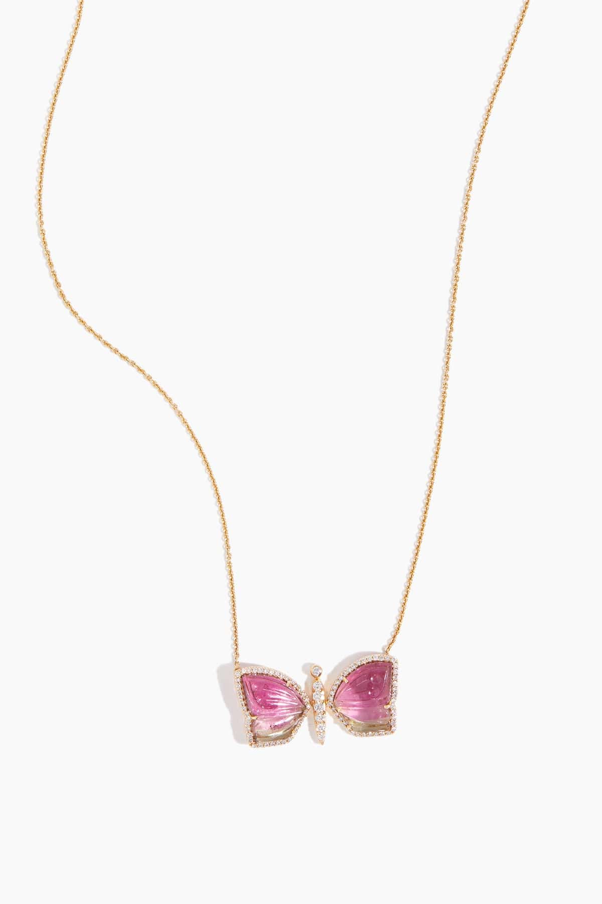 Vintage La Rose Necklaces Watermelon Tourmaline Butterfly Necklace in 14K Yellow Gold