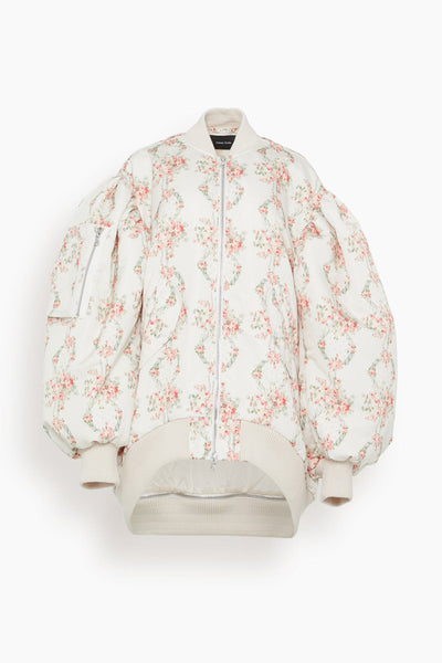 Oversized Puff Sleeve Bomber Jacket in Wreath/Pearl
