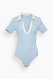Lisa Marie Fernandez Tops Polo Bodysuit in Blue with Cream Lisa Marie Fernandez Polo Bodysuit in Blue with Cream