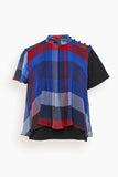Plaid Cotton Jersey T-Shirt in Black/Navy
