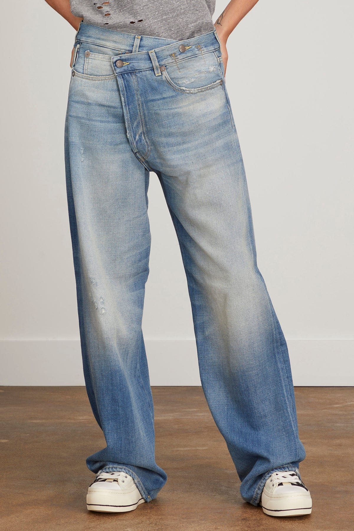 R13 Jeans Cross Over Wideleg Jean in Delancey