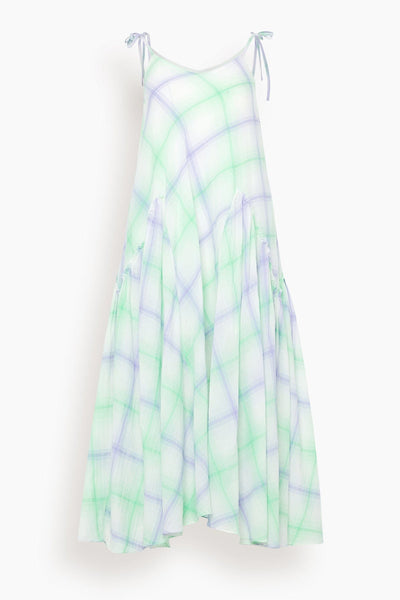 Handwoven Check Long Dress in Lavande Green