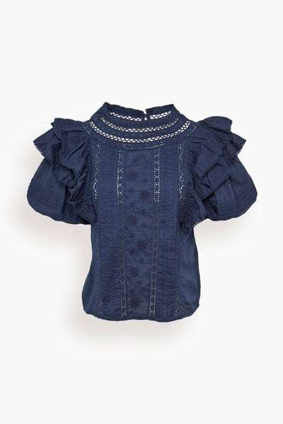 Melilla Gaia Short Sleeve Top in Marine