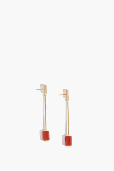 Yellow Gold Deco Cilindro Earrings in Carnelian