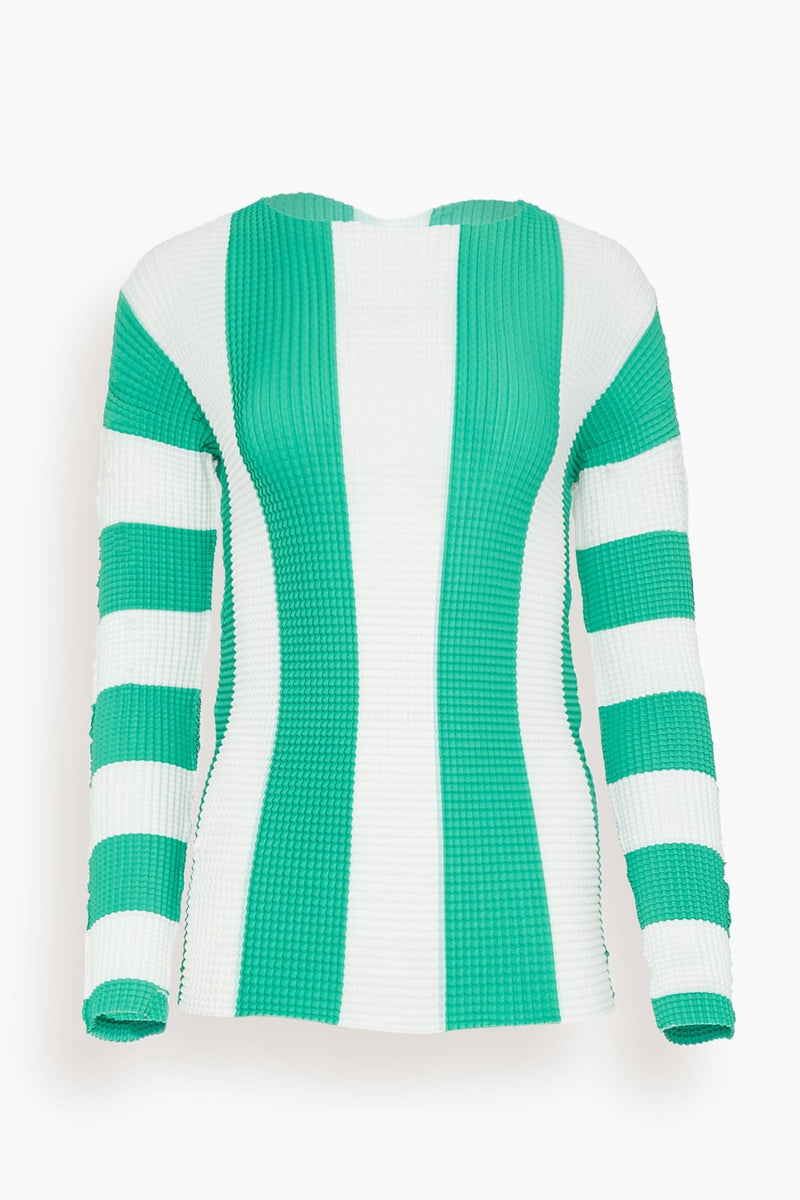 Sunnei Pleated Long Sleeve Top in Off White/Green Stripes