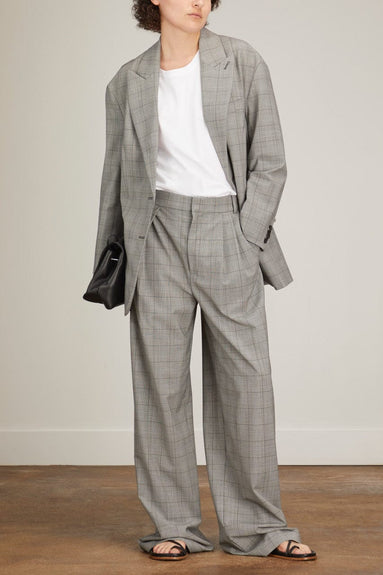 Tibi Pants Menswear Suiting Asymmetrical Pleat Stella Pant in White/Black