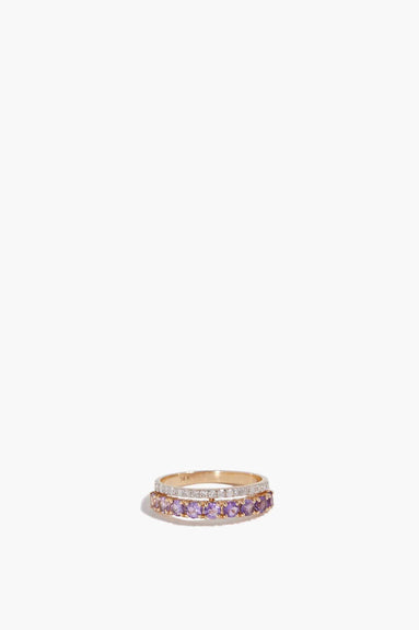 Vintage La Rose Rings Double Band Diamond Amethyst Ring in 14k Yellow Gold
