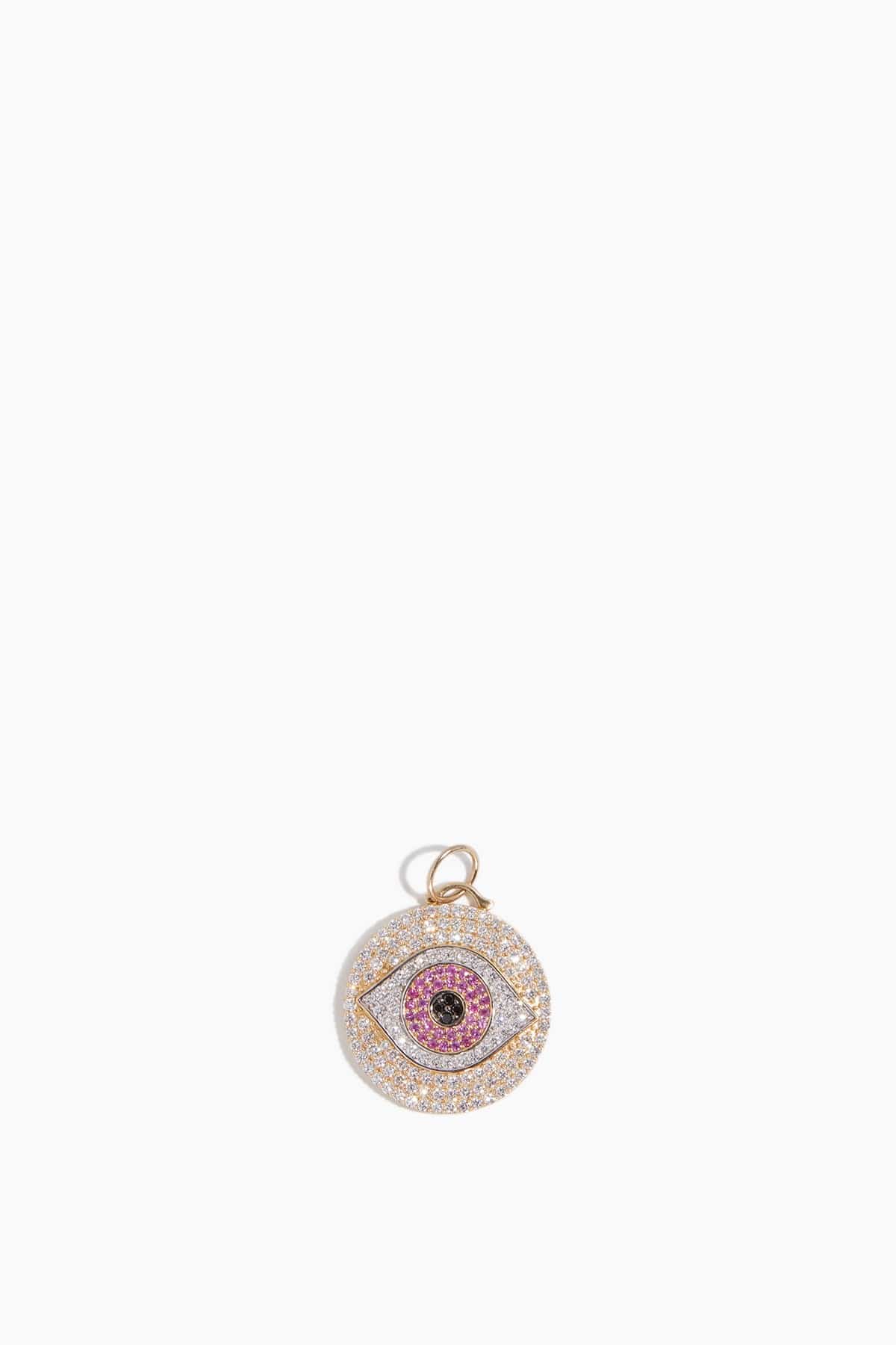 Vintage La Rose Unclassified Pink Sapphire Evil Eye Pendant in 14K Yellow Gold