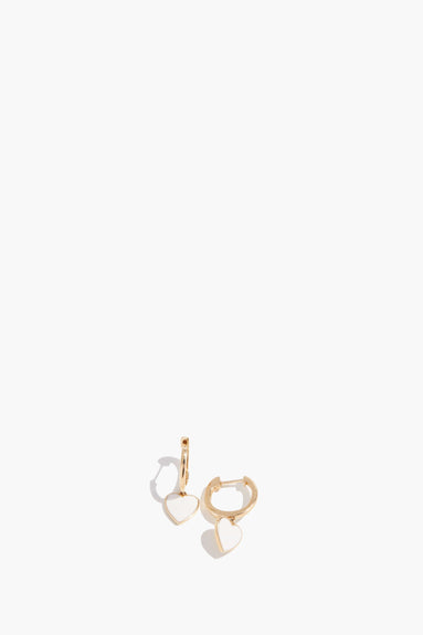 Theodosia Earrings Huggies with White Enamel Heart Drops in 14k Gold