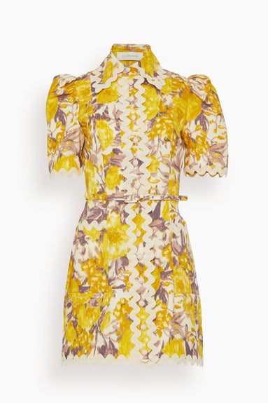 Zimmermann Dresses High Tide Ric Rac Mini Dress in Yellow Ikat Floral