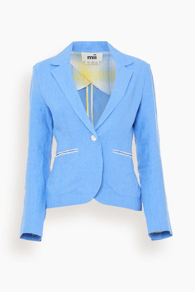 Hand Embroidered Jacket in Blue Azur