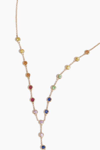 Rainbow Sapphire Bezel Drop Necklace in 14k Yellow Gold