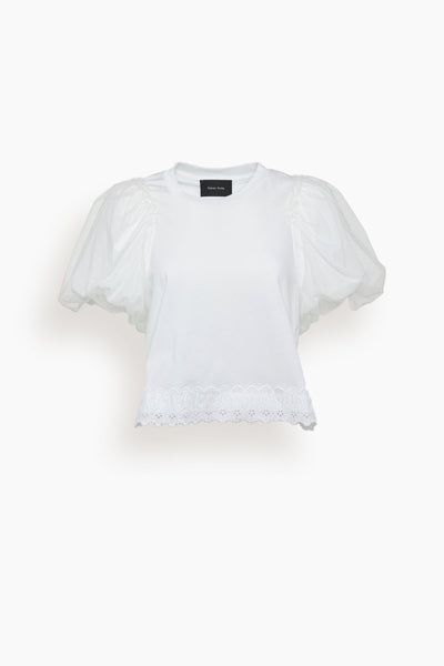Cropped Short Puff Sleeve in White/Ivory
