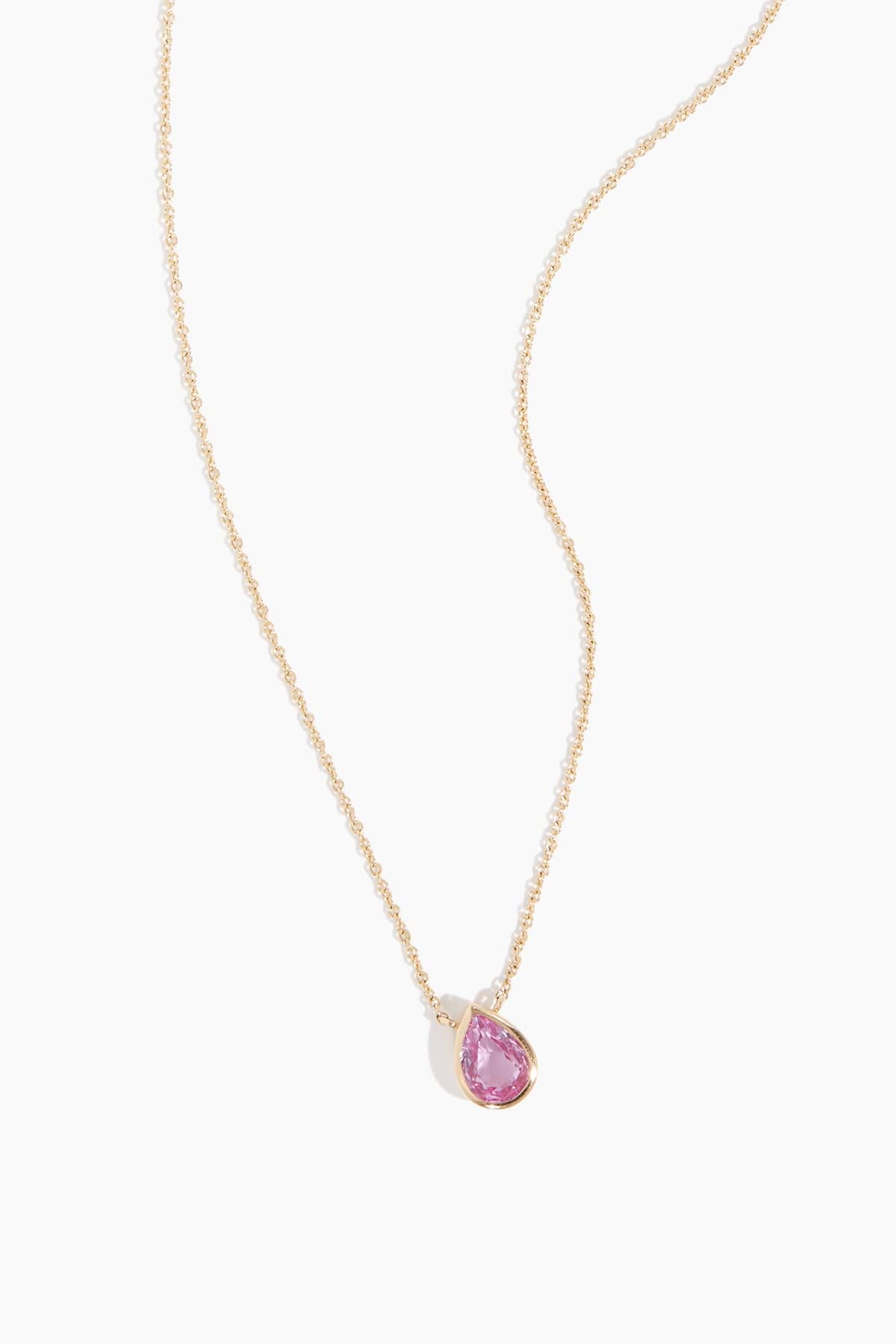 Vintage La Rose Necklaces Pink Sapphire Pear Bezel Necklace in 14K Yellow Gold