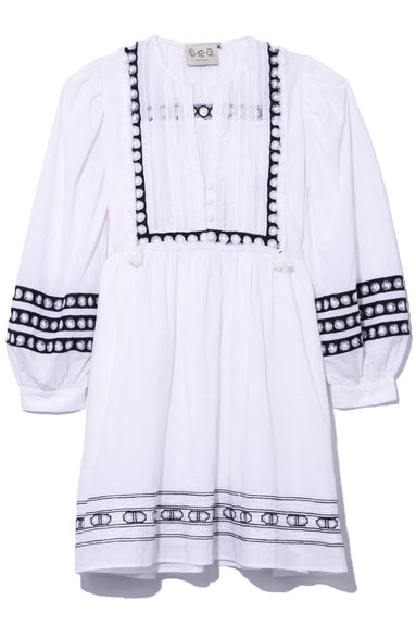 Sea Clothing Lace Bib Day Dress in White/Navy