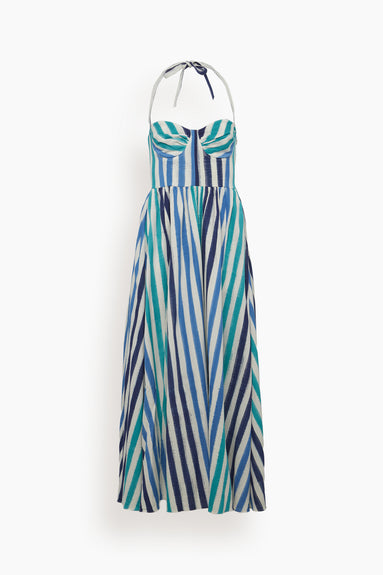Johanna Ikat Stripes Dress in Ocean