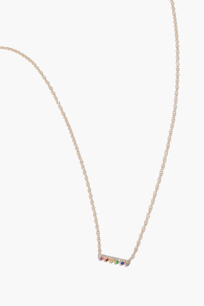Diamond and Rainbow Chloe Bar Necklace in 14k Yellow Gold