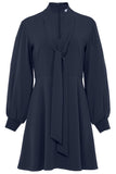 Tibi Clothing Savanna Crepe Gibson Tie Dress in Midnight Navy