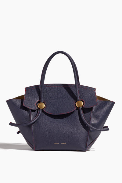Grainy Leather Pipe Bag in Navy/Red