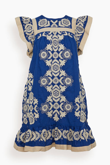 Manuela Embroidered Flutter Sleeve Tunic Dress in Blue